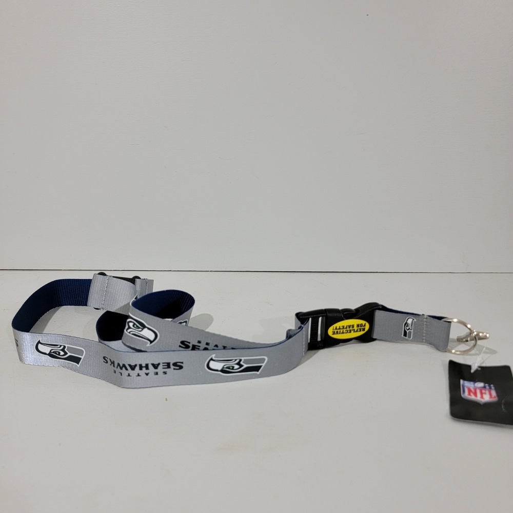 NFL Seattle Seahawks Reflective Lanyard Silver Navy Blue Key ID Holder New